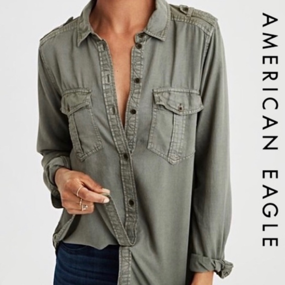 American eagle green button up